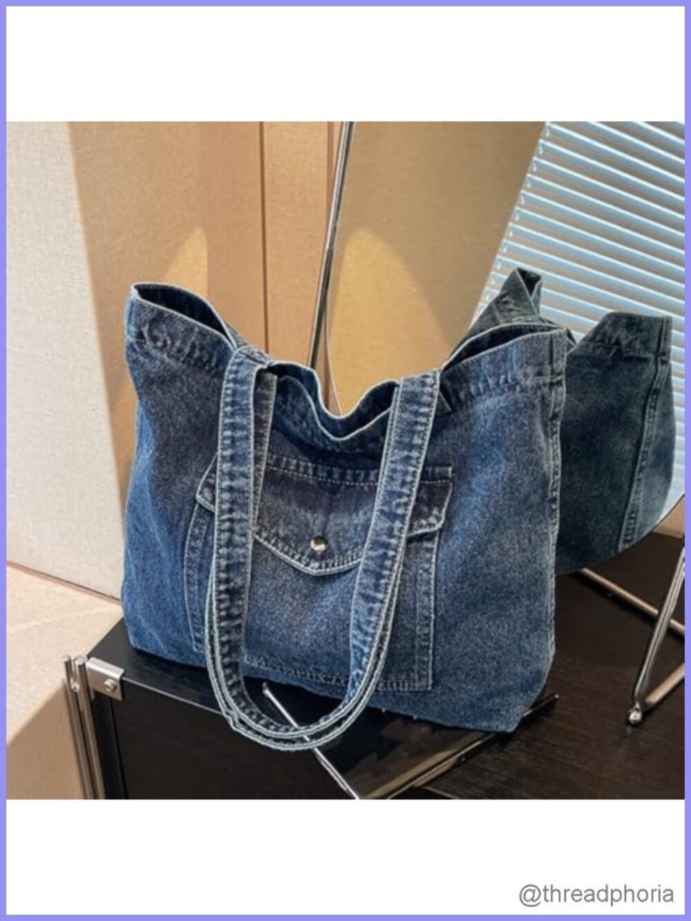 Denim Tote Bag Large Capacity Washed Hobo Purse Travel Work Handbag